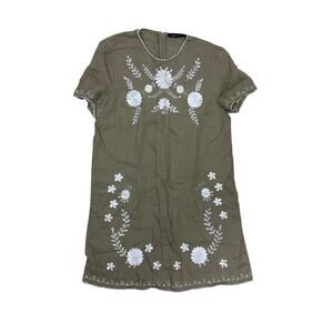 ZARA Green Floral Embroidered Dress | White Flowers Boho Chic Midi